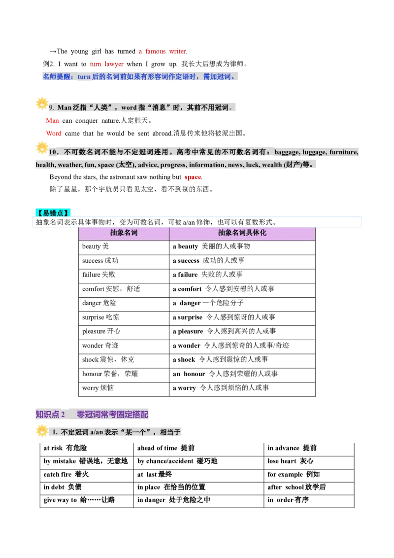 第2讲冠词（讲义）（原卷版）_03高考英语_新高考复习资料_2025年新高考复习_2025年高考英语一轮复习讲练测（新教材新高考，含2024年高考真题）_语法