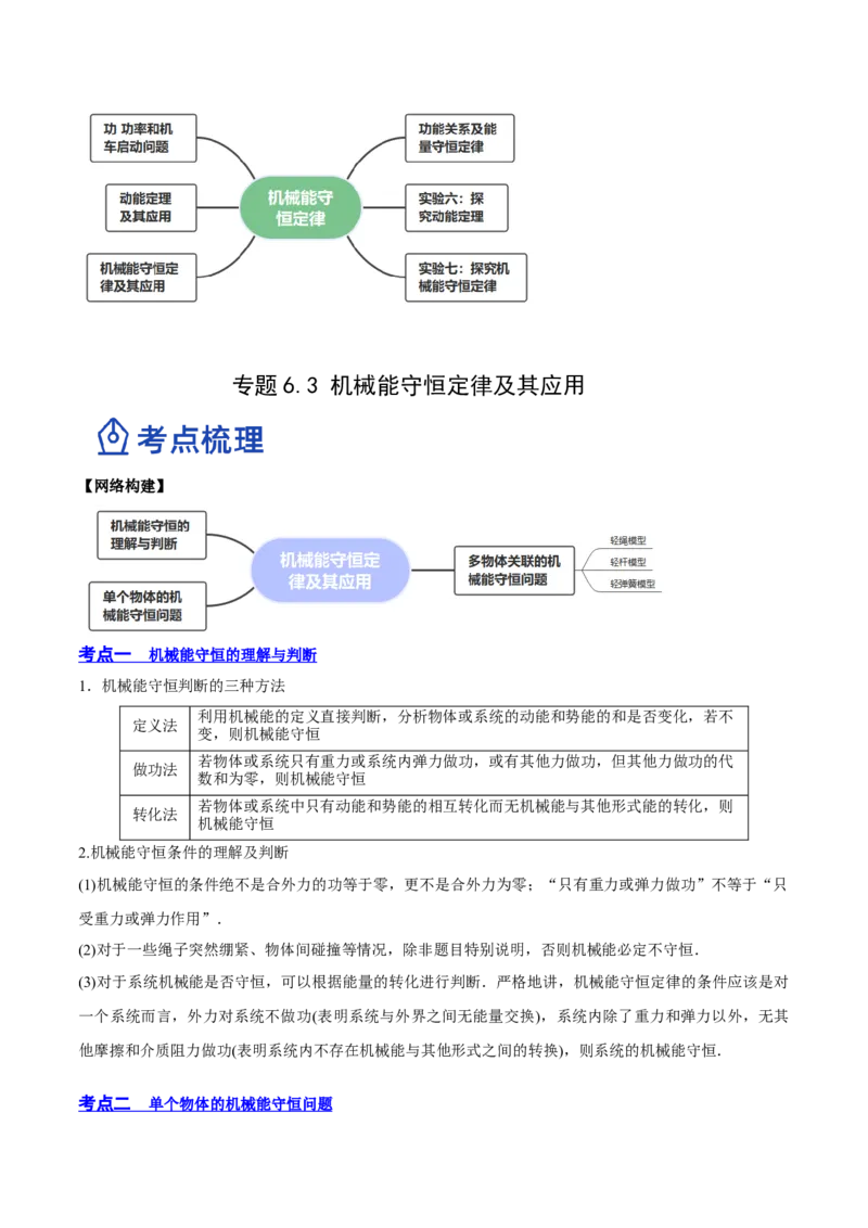 6.3机械能守恒定律及其应用（讲）--2023年高考物理一轮复习讲练测（全国通用）（解析版）_04高考物理_通用版（老高考）复习资料_2023年复习资料_一轮复习