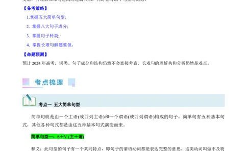 第20讲句子成分和基本句型（核心考点精讲精练）（原卷版）-备战2024年高考英语一轮复习考点帮（全国通用）_03高考英语_通用版（老高考）复习资料_2024年复习资料_第二部分语法