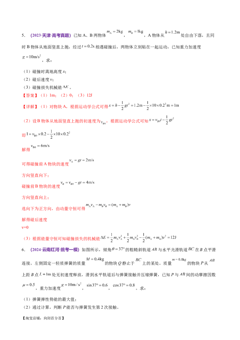 专题07动量定理动量守恒定律（练习）（解析版）_04高考物理_新高考复习资料_2024新高考复习资料_二轮复习资料_2024年高考物理二轮复习讲练测（新教材新高考）_教师版（含答案解析）