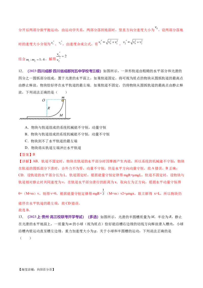 专题07动量定理动量守恒定律（练习）（解析版）_04高考物理_新高考复习资料_2024新高考复习资料_二轮复习资料_2024年高考物理二轮复习讲练测（新教材新高考）_教师版（含答案解析）