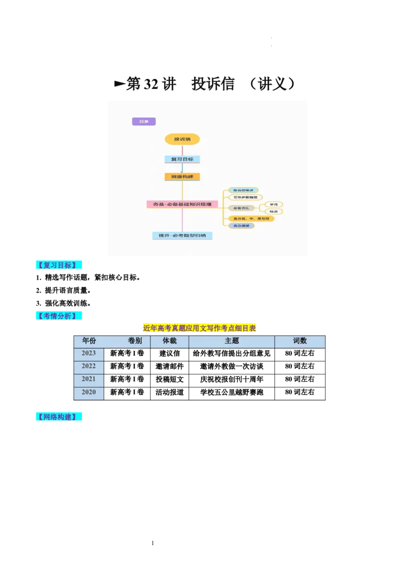 第32讲应用文写作之投诉信（讲义）-2024年高考英语一轮复习讲练测（新教材新高考）（解析版）_03高考英语_新高考复习资料_2024年新高考资料_一轮复习资料_第五部分写作