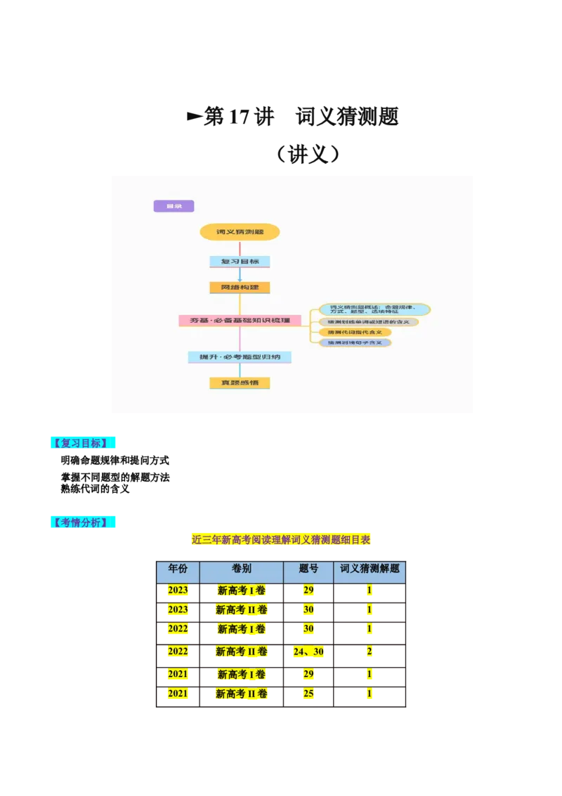 第17讲阅读理解词义猜测题（讲义）-2024年高考英语一轮复习讲练测（新教材新高考）（解析版）_03高考英语_新高考复习资料_2024年新高考资料_一轮复习资料_第二部分阅读理解