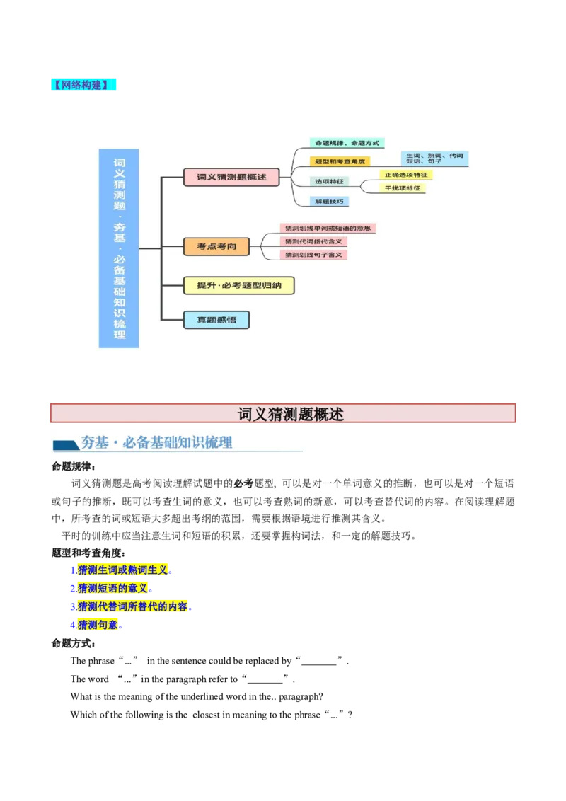 第17讲阅读理解词义猜测题（讲义）-2024年高考英语一轮复习讲练测（新教材新高考）（解析版）_03高考英语_新高考复习资料_2024年新高考资料_一轮复习资料_第二部分阅读理解