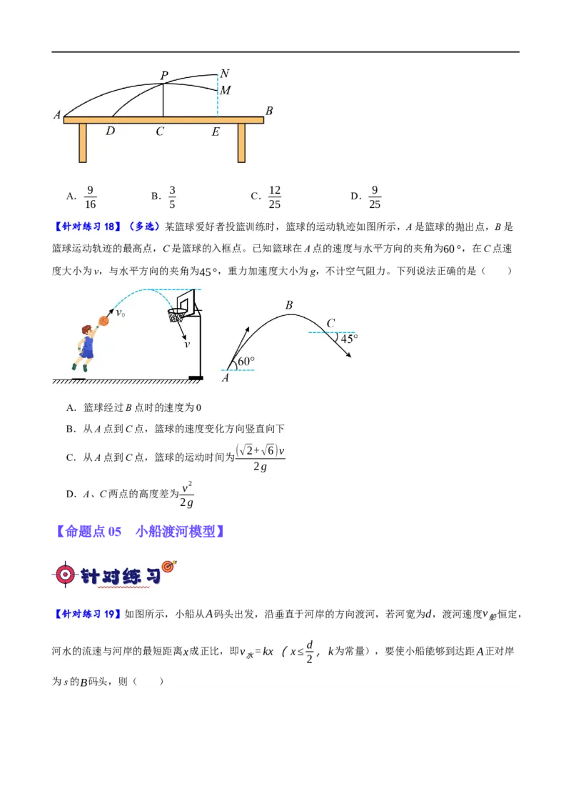 专题04曲线运动（分层练）（原卷版）_04高考物理_新高考复习资料_2024新高考复习资料_二轮复习资料_高频考点解密2024年高考物理二轮复习高频考点追踪与预测（新高考专用）_分层练