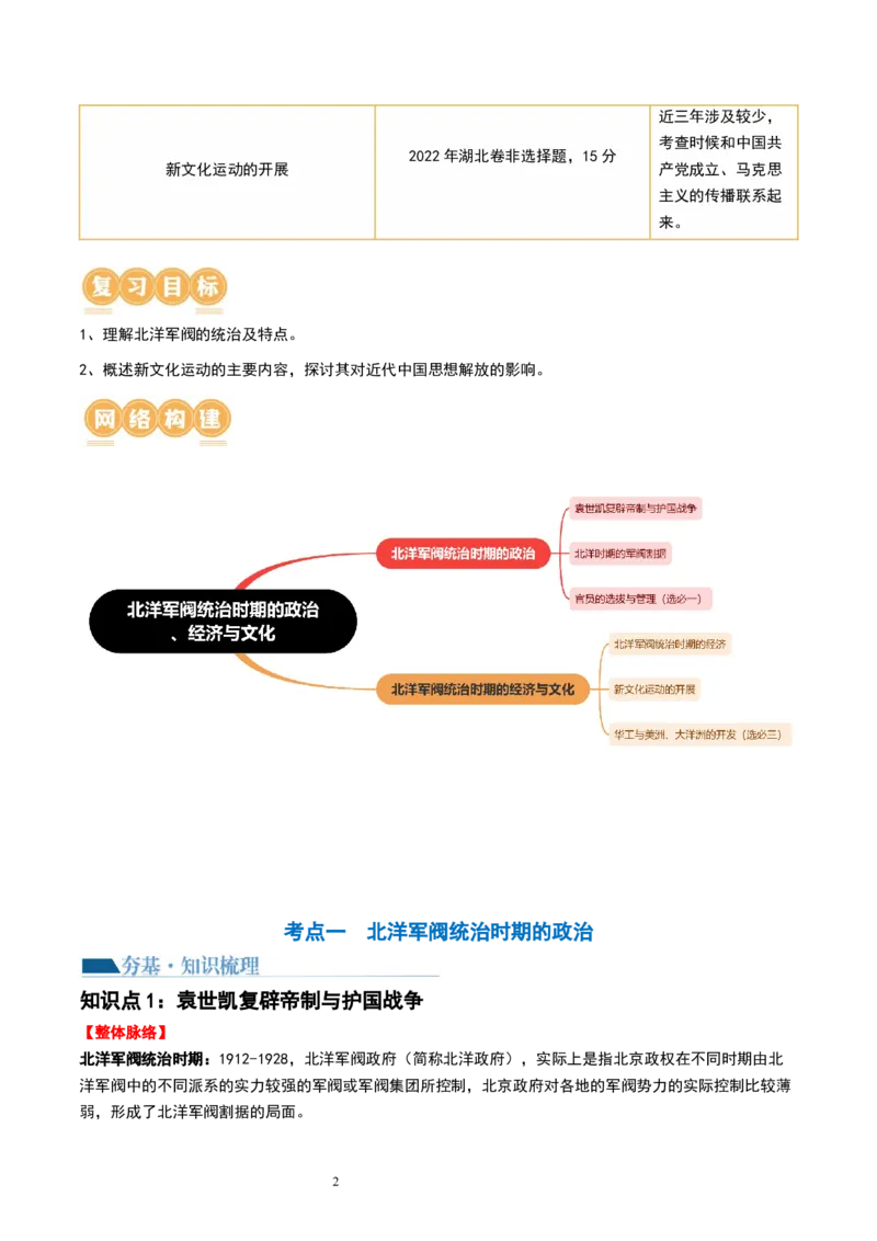 第17讲北洋军阀统治时期的政治、经济与文化（解析版）_07高考历史_新高考复习资料_2024年新高考复习资料_一轮复习资料_完2024年高考历史一轮复习讲练测(课件+讲义+练习)（新高考）_18