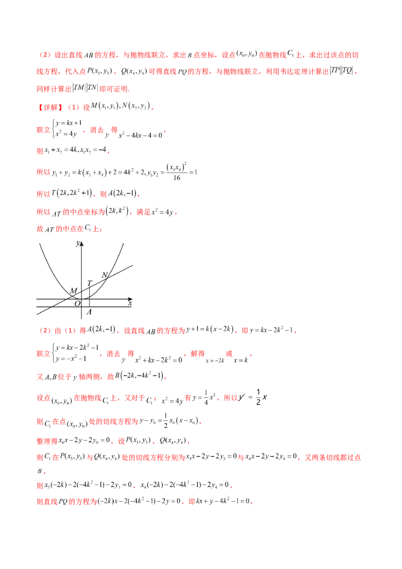 第17讲圆锥曲线中的阿基米德三角形（高阶拓展、竞赛适用）（教师版）_02高考数学_2025年新高考资料_一轮复习_备战2025年高考数学一轮复习考点帮_第二部分专项讲义