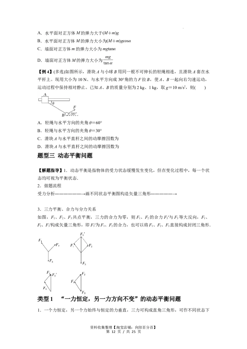 专题04受力分析与共点力的平衡（原卷版）_04高考物理_新高考复习资料_2024新高考复习资料_一轮复习资料_完2024届高考物理一轮复习热点题型归类训练_专题04受力分析与共点力的平衡