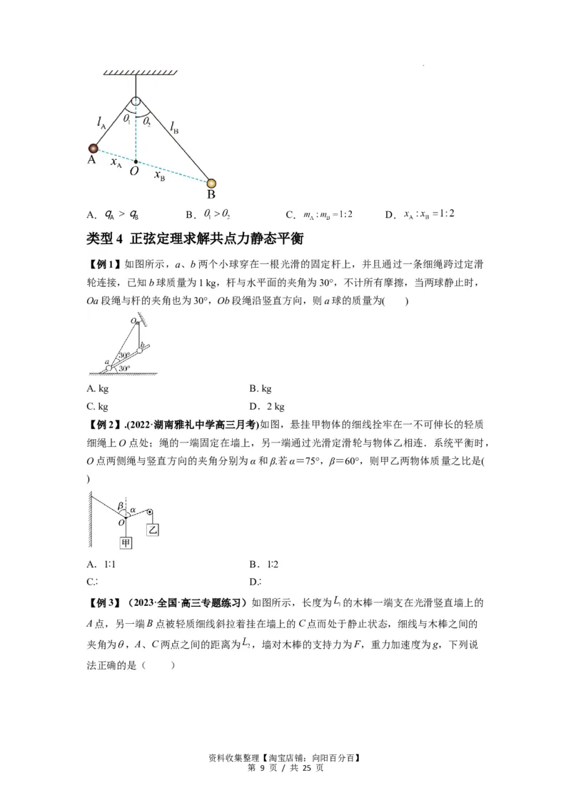 专题04受力分析与共点力的平衡（原卷版）_04高考物理_新高考复习资料_2024新高考复习资料_一轮复习资料_完2024届高考物理一轮复习热点题型归类训练_专题04受力分析与共点力的平衡