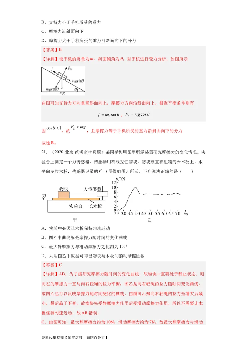 专题02相互作用(解析版)_04高考物理_通用版（老高考）复习资料_2024年复习资料_完五年（2019-2023）高考物理真题分项汇编（全国通用）