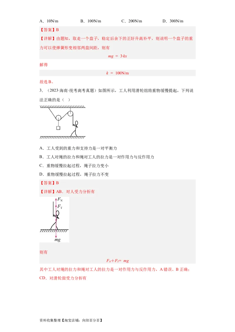 专题02相互作用(解析版)_04高考物理_通用版（老高考）复习资料_2024年复习资料_完五年（2019-2023）高考物理真题分项汇编（全国通用）