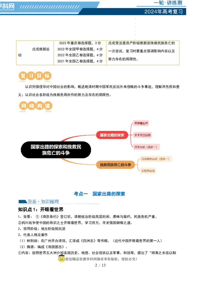 第15讲国家出路的探索和挽救民族危亡的斗争（解析版）_07高考历史_新高考复习资料_2024年新高考复习资料_一轮复习资料_完2024年高考历史一轮复习讲练测(课件+讲义+练习)（新高考）_616