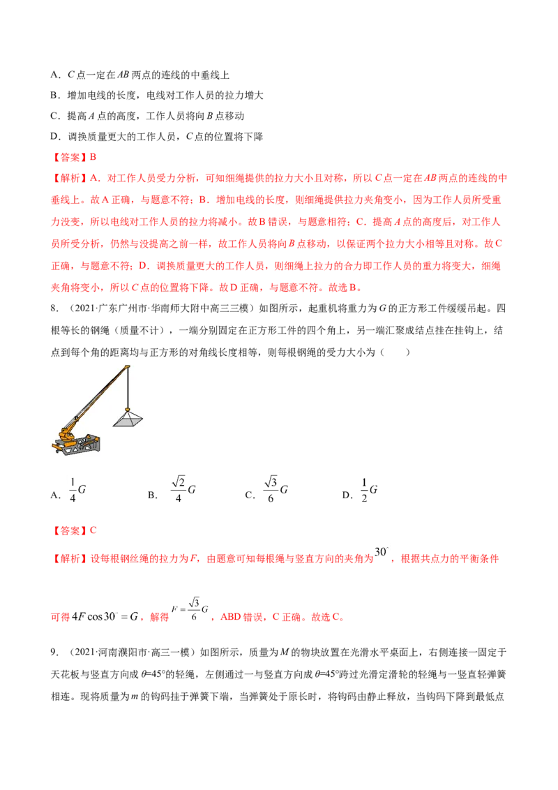 专题03相互作用-2021年高考真题和模拟题物理分项汇编（解析版）_04高考物理_新高考复习资料_2022年新高考复习资料_2021年高考真题和模拟题物理分项汇编