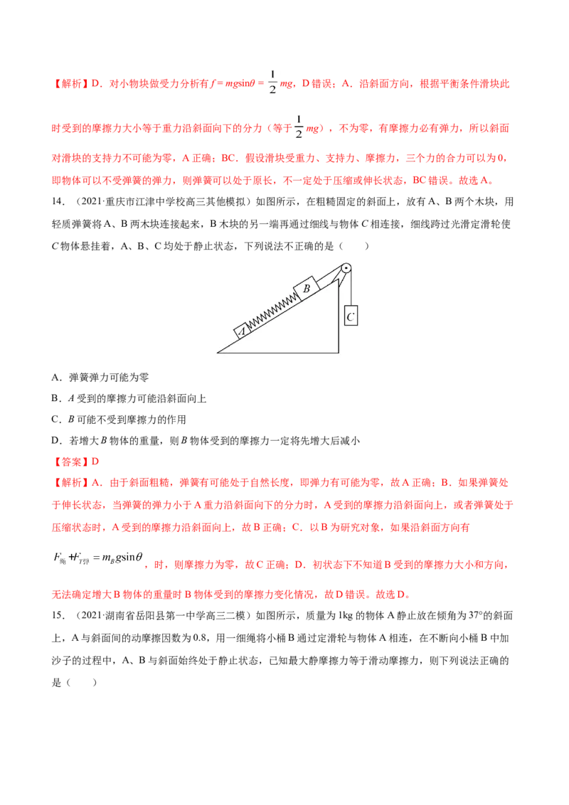 专题03相互作用-2021年高考真题和模拟题物理分项汇编（解析版）_04高考物理_新高考复习资料_2022年新高考复习资料_2021年高考真题和模拟题物理分项汇编
