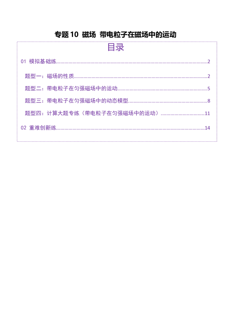 专题10磁场带电粒子在磁场中的运动（练习）（原卷版）_04高考物理_2025年新高考资料_二轮复习_上好课2025年高考物理二轮复习讲练测（新高考通用）3381829