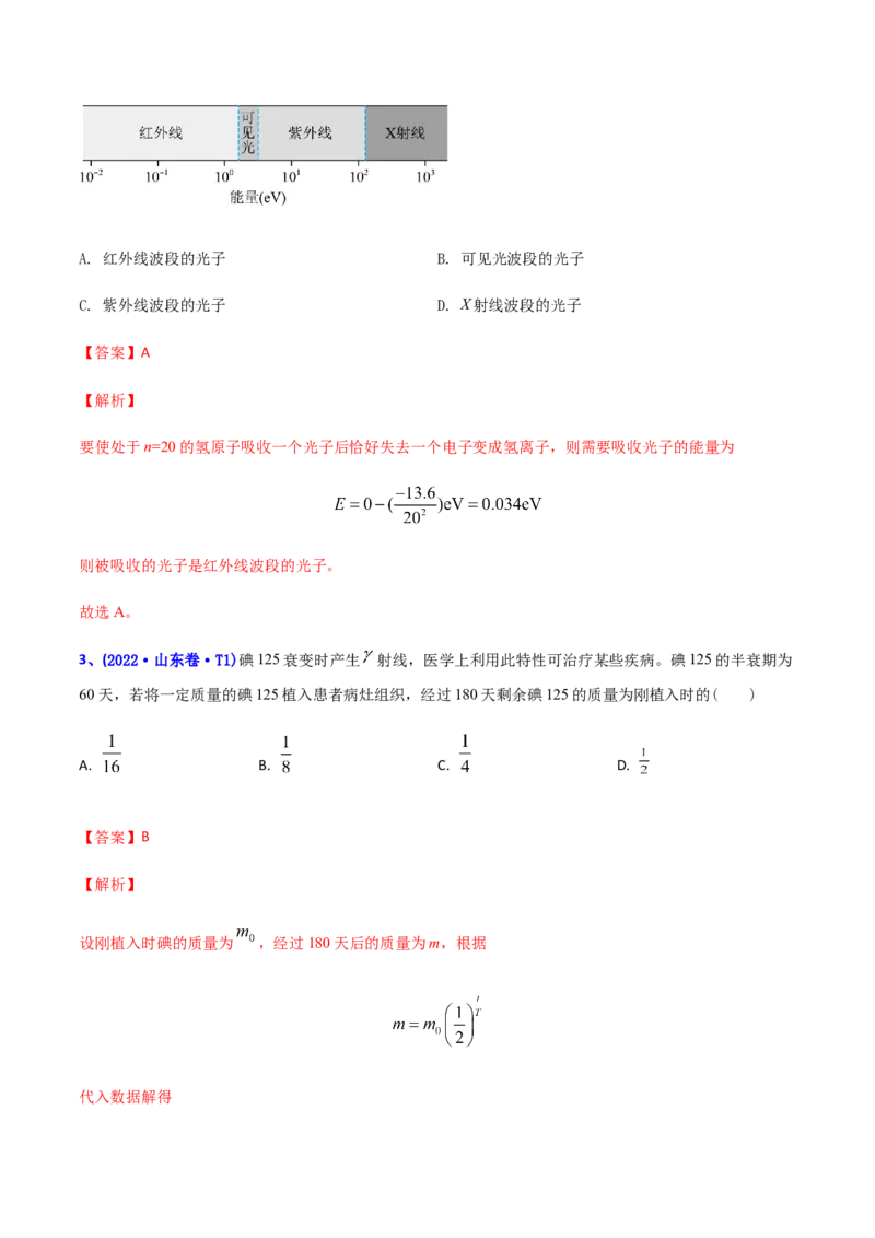 专题13原子物理-2022年高考真题和模拟题物理分专题训练（教师版含解析）_04高考物理_2024年新高考资料_1.2024一轮复习_赠2022年高考物理真题与模拟题分类训练