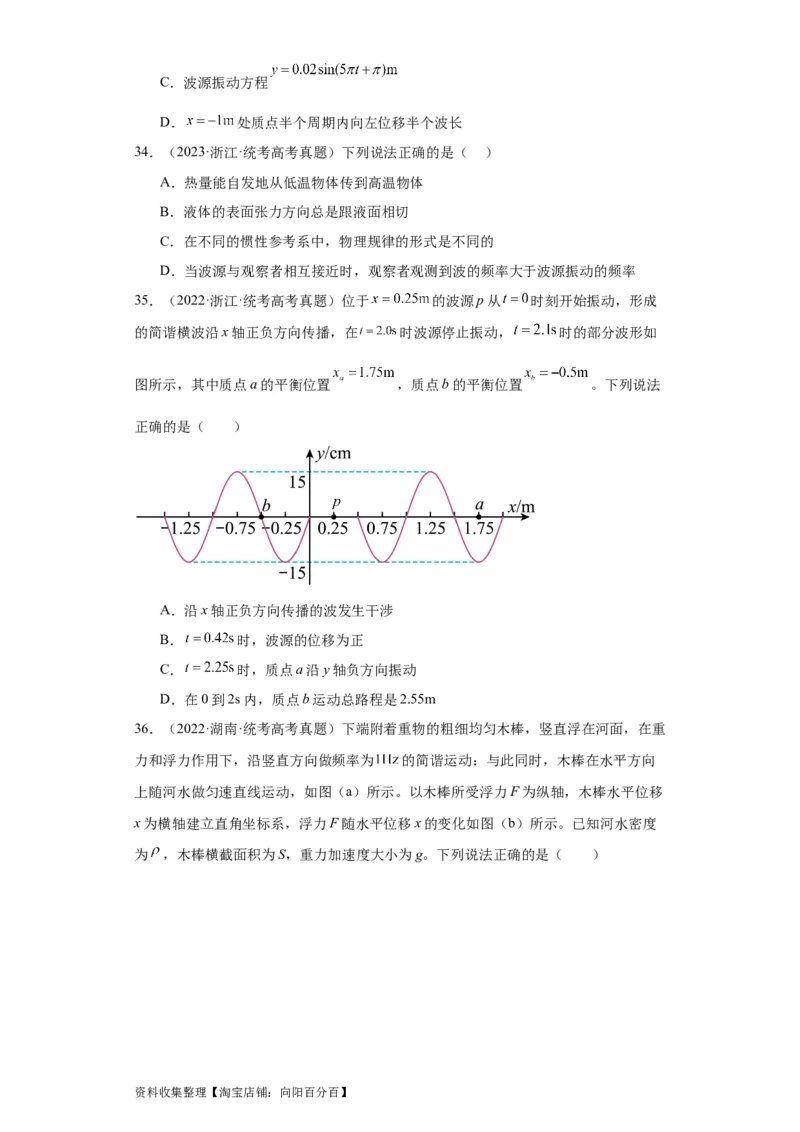 专题13机械振动机械波(原卷版)_04高考物理_通用版（老高考）复习资料_2024年复习资料_完五年（2019-2023）高考物理真题分项汇编（全国通用）