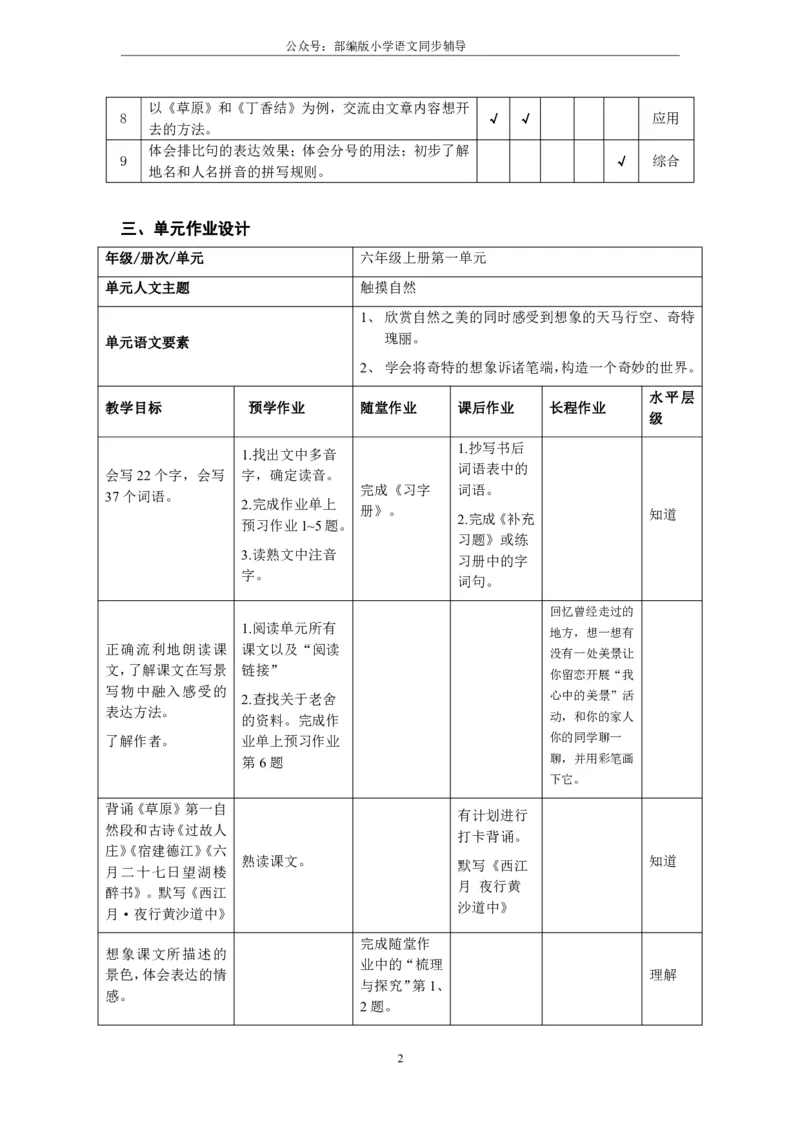 部编版小学语文同步辅导：六年级上册第1单元作业设计_小学1-6年级常用的上册资源汇总_六年级上册资料(1)_部编版语文六年级上册第1-8单元作业设计