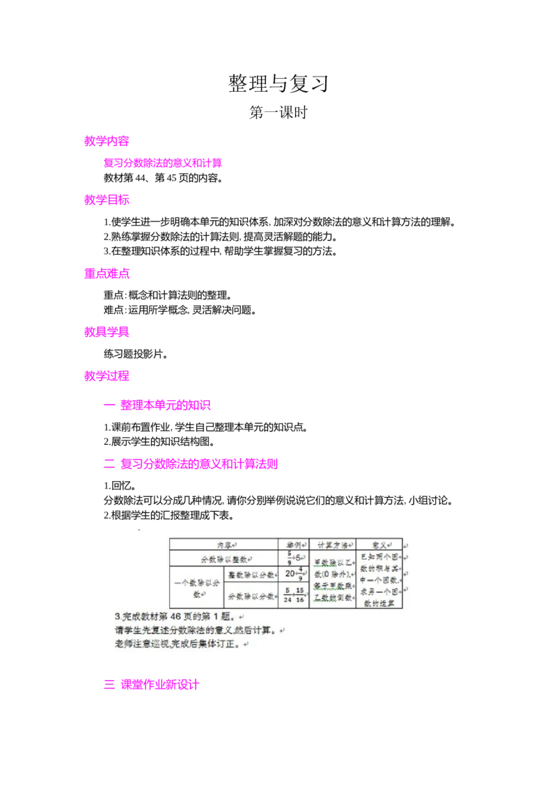 整理和复习第1课时_小学1-6年级常用的上册资源汇总_六年级上册资料(1)_七彩课堂人教版数学六年级上册教学资源包_第三单元分数除法_单元资料汇总_学案教案_教案