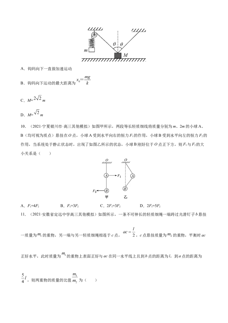 专题03相互作用-2021年高考真题和模拟题物理分项汇编（原卷版）_04高考物理_新高考复习资料_2022年新高考复习资料_2021年高考真题和模拟题物理分项汇编