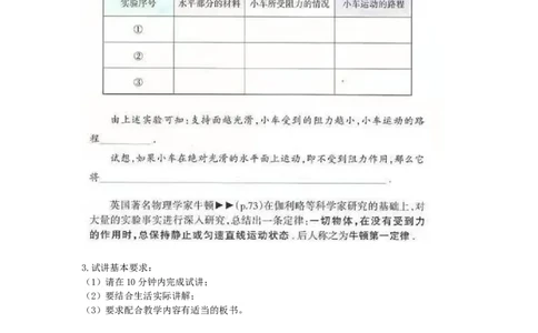 初中物理教师资格证面试《牛顿第一定律》试讲稿(逐字稿)和答辩题及答案_初中物理教资面试_03初中物理逐字稿_1初中物理逐字稿（260篇）_1初中物理试讲稿250篇重点