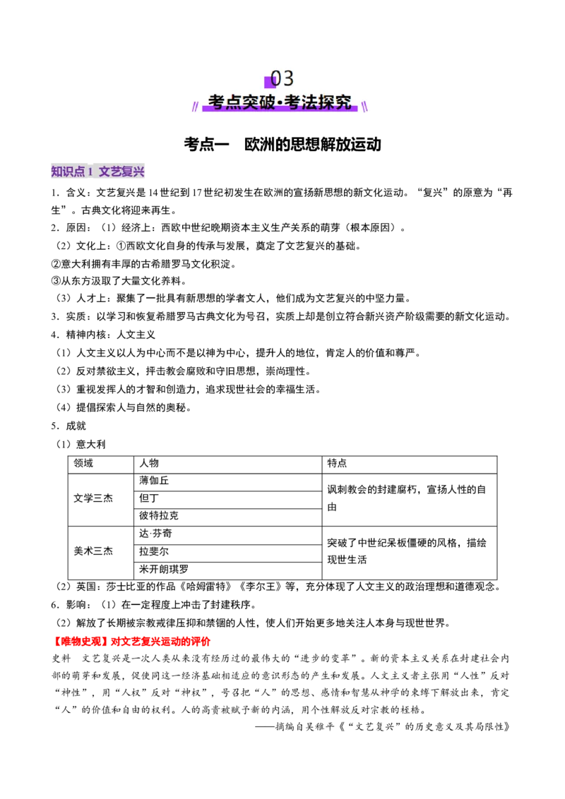 第24讲近代西方思想文化发展（讲义）（解析版）_07高考历史_2025年新高考资料_一轮复习_2025年高考历史一轮复习讲练测（新教材新高考）（完结）_讲义+练习