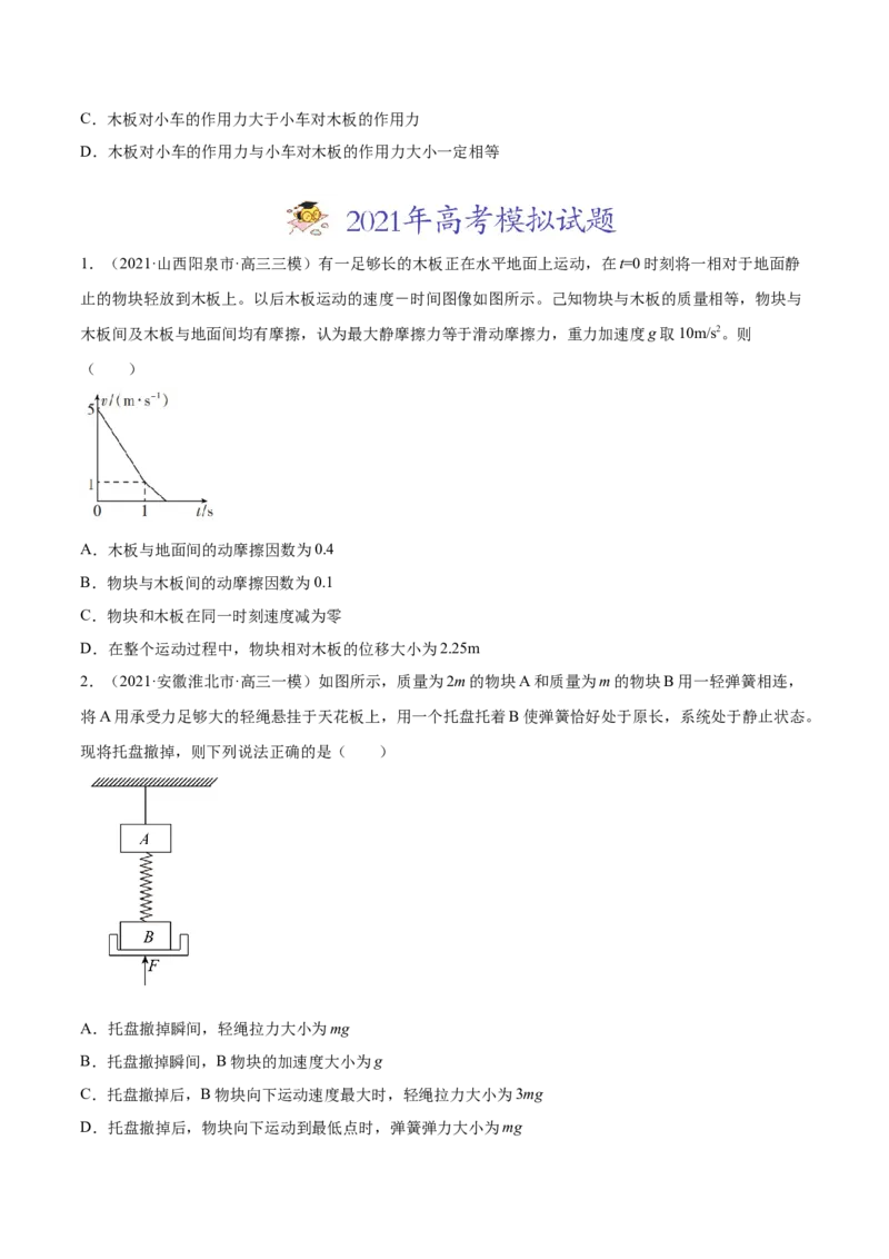 专题04牛顿运动定律-2021年高考真题和模拟题物理分项汇编（原卷版）_04高考物理_新高考复习资料_2022年新高考复习资料_2021年高考真题和模拟题物理分项汇编