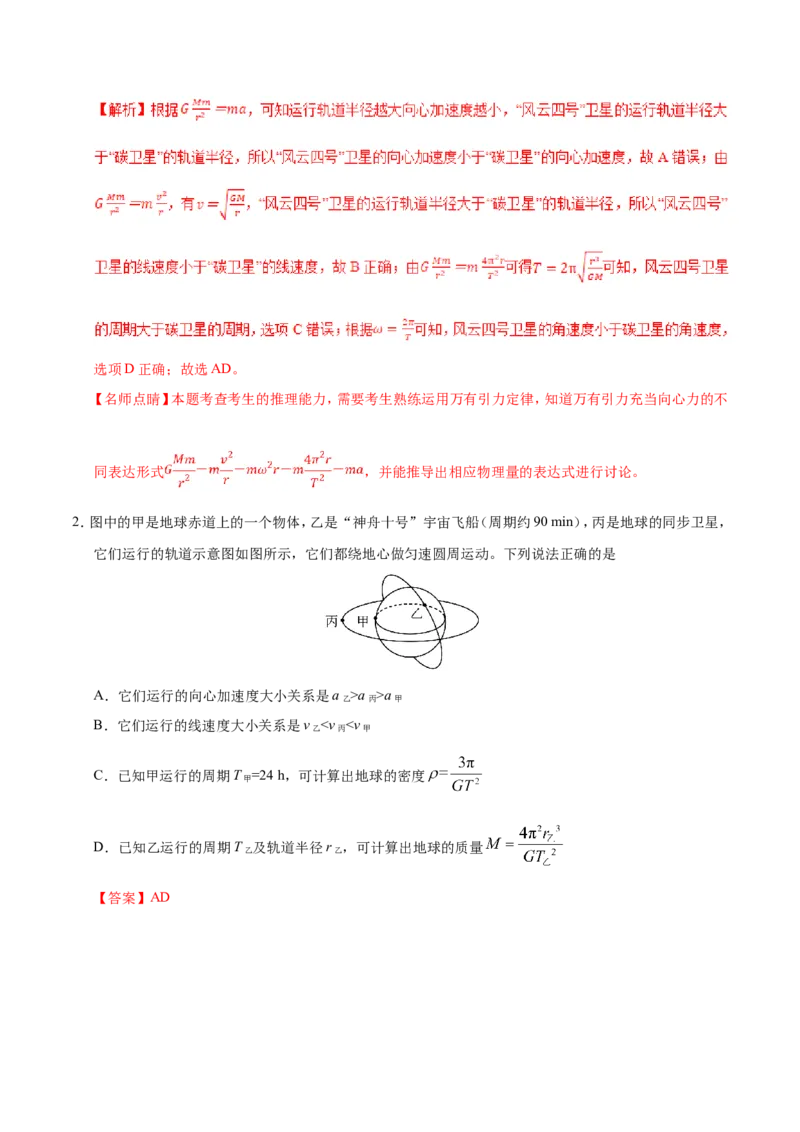 专题05万有引力与航天-备战2019年高考物理之纠错笔记系列（解析版）_04高考物理_新高考复习资料_2022年新高考复习资料_高考物理2022年一轮复习各版本_赠19年高考物理纠错笔记