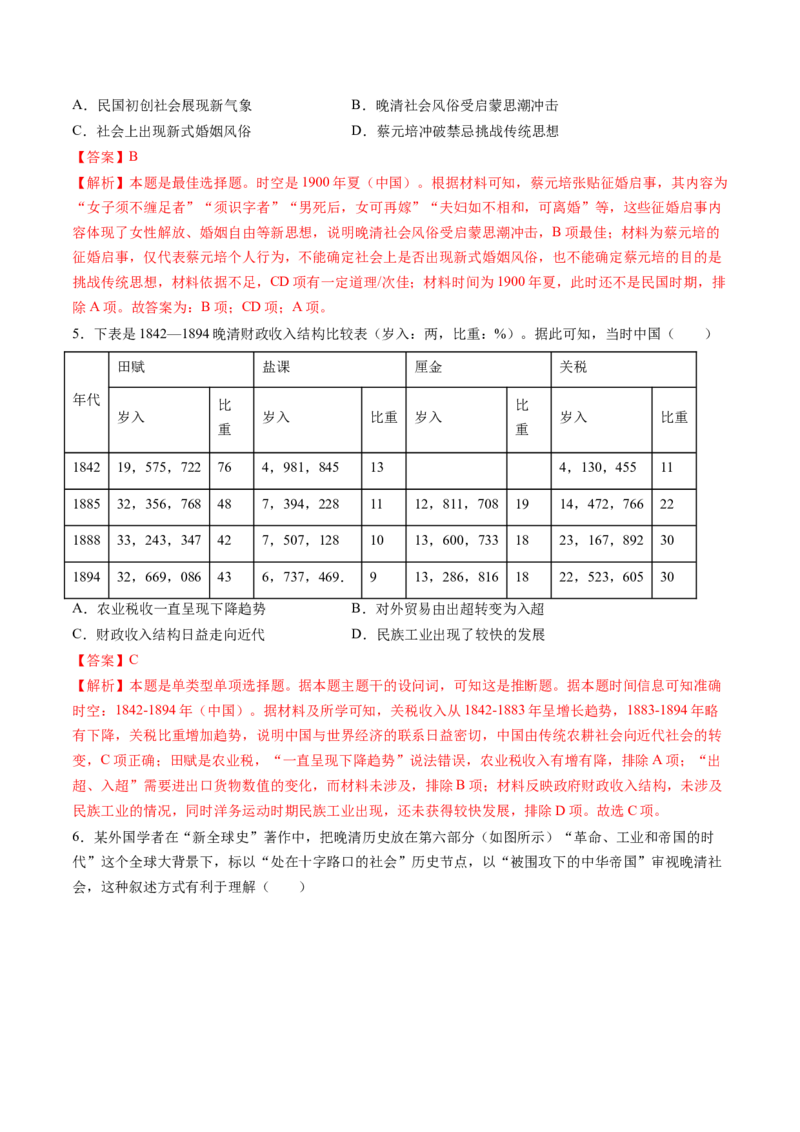 第12讲晚清国家社会治理、经济生活与文化交流（练习）（解析版）_07高考历史_2025年新高考资料_一轮复习_2025年高考历史一轮复习讲练测（新教材新高考）（完结）_讲义+练习