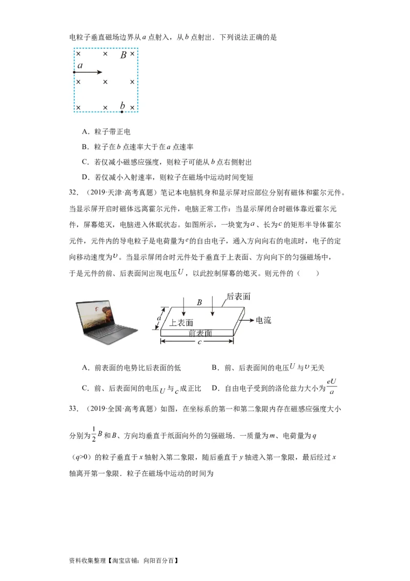 专题09磁场(原卷版)_04高考物理_通用版（老高考）复习资料_2024年复习资料_完五年（2019-2023）高考物理真题分项汇编（全国通用）