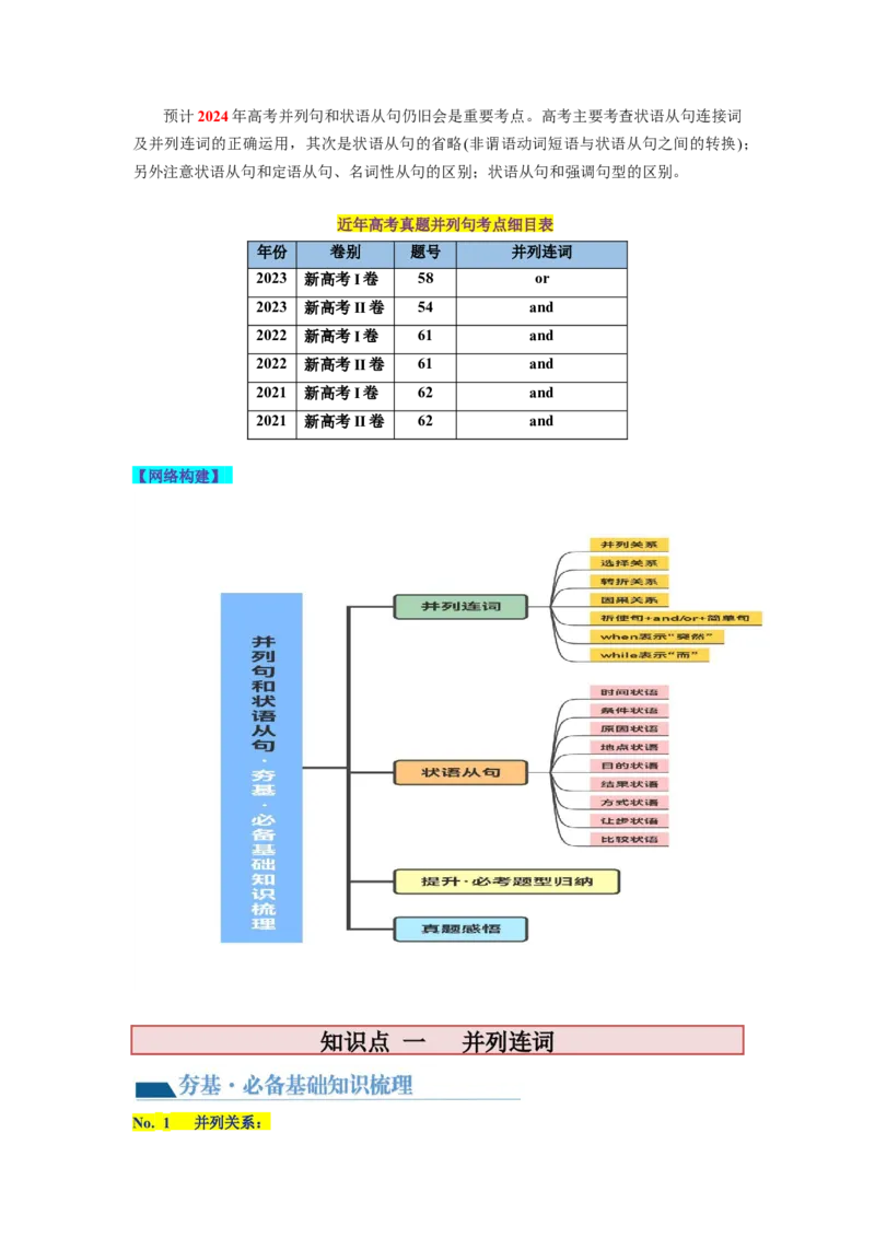 第13讲并列句和状语从句（讲义）-2024年高考英语一轮复习讲练测（新教材新高考）（解析版）_03高考英语_新高考复习资料_2024年新高考资料_一轮复习资料_第一部分语法