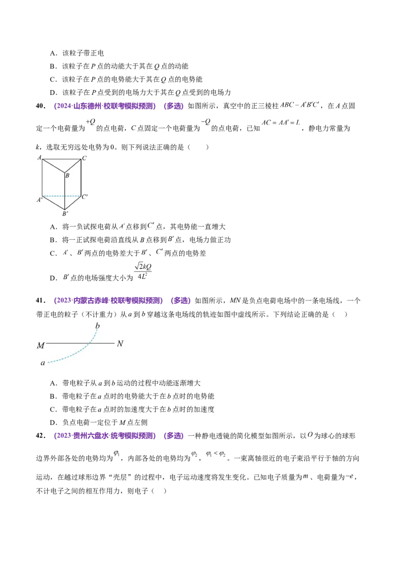 专题09电场带电粒子在电场中的运动（练习）（原卷版）_04高考物理_新高考复习资料_2024新高考复习资料_二轮复习资料_2024年高考物理二轮复习讲练测（新教材新高考）