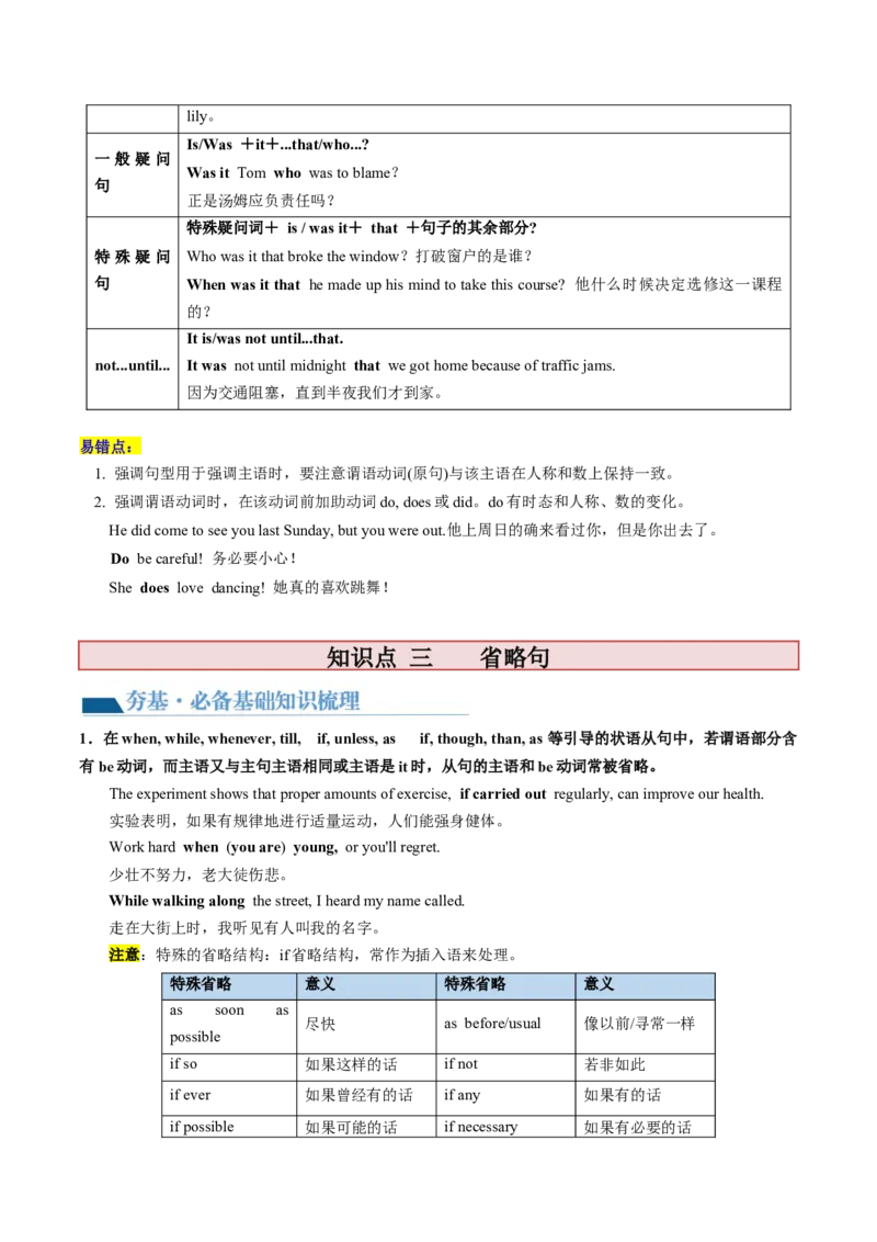 第14讲特殊句式和情景交际（讲义）-2024年高考英语一轮复习讲练测（新教材新高考）（原卷版）_03高考英语_2024年新高考资料_1.2024一轮复习_第一-六部分