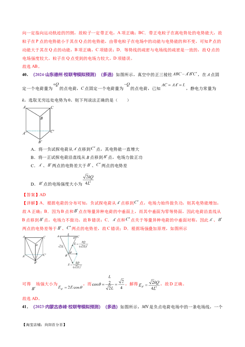 专题09电场带电粒子在电场中的运动（练习）（解析版）_04高考物理_新高考复习资料_2024新高考复习资料_二轮复习资料_2024年高考物理二轮复习讲练测（新教材新高考）