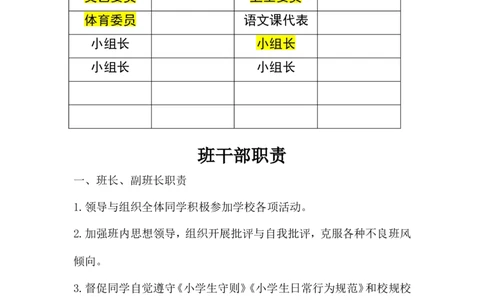 班委会名单_小学1-6年级常用的上册资源汇总_六年级上册资料(1)_七彩课堂人教版数学六年级上册教学资源包_教师工作包_10常用表格