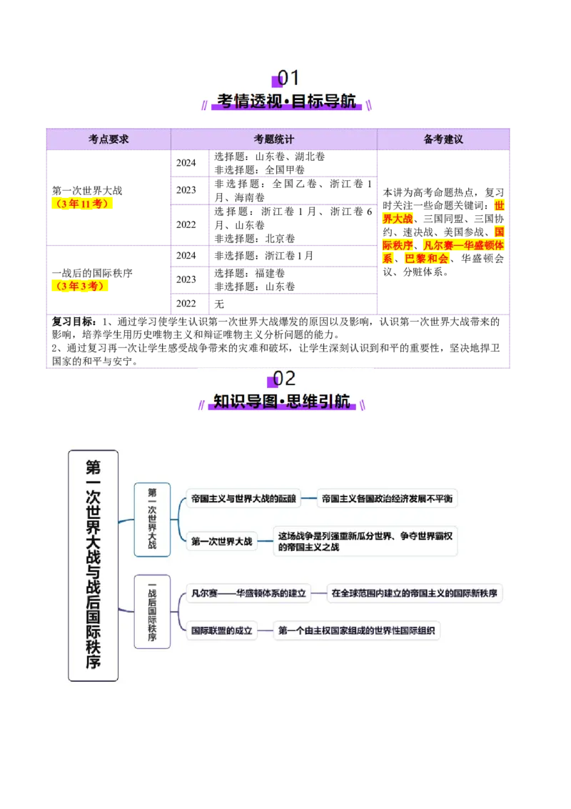 第28讲第一次世界大战与战后国际秩序（讲义）（原卷版）_07高考历史_2025年新高考资料_一轮复习_2025年高考历史一轮复习讲练测（新教材新高考）（完结）_讲义+练习