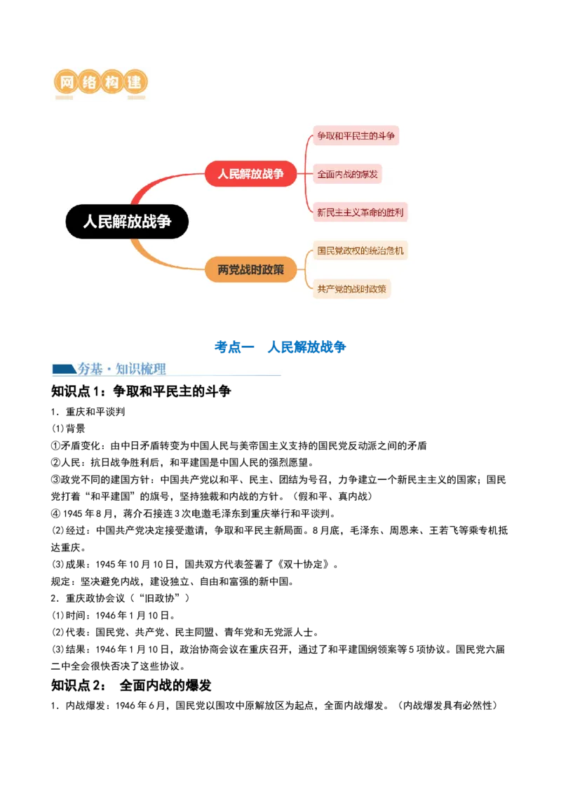 第21讲人民解放战争（解析版）_07高考历史_2024年新高考资料_1.2024一轮复习_2024年高考历史一轮复习讲练测（新教材新高考）_307
