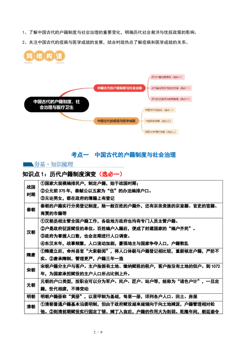 第12讲中国古代的户籍制度、社会治理与医疗卫生（解析版）_07高考历史_新高考复习资料_2024年新高考复习资料_一轮复习资料_讲义+练习_956