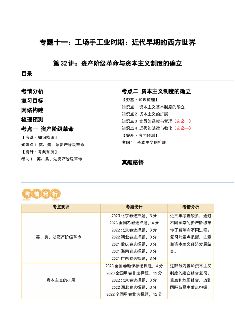 第32讲资产阶级革命与资本主义制度的确立（原卷版）_07高考历史_新高考复习资料_2024年新高考复习资料_一轮复习资料_完2024年高考历史一轮复习讲练测(课件+讲义+练习)（新高考）_580
