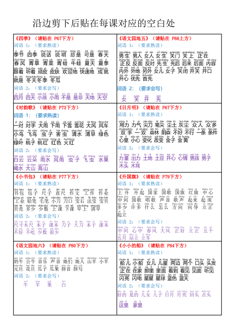 课课贴-24秋版一年级上册每课重点书贴贴在空白处(3)(1)_小学1-6年级常用的上册资源汇总_一年级上册资料