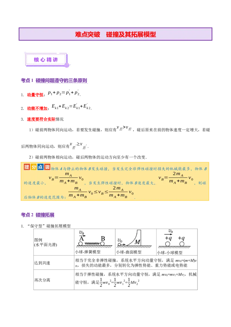 专题07动量定理动量守恒定律（讲义）（原卷版）_04高考物理_2025年新高考资料_二轮复习_上好课2025年高考物理二轮复习讲练测（新高考通用）3381829