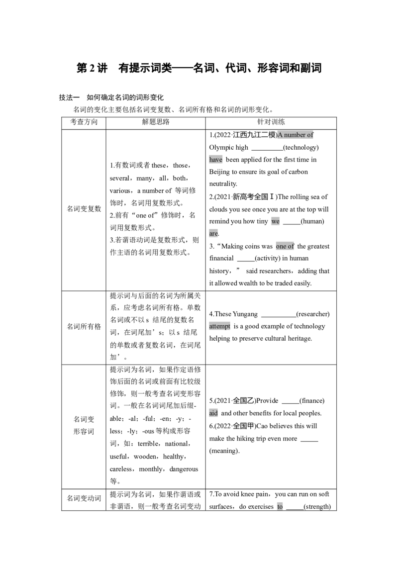第2部分　专题4　第2讲　有提示词类&mdash;&mdash;名词、代词、形容词和副词_03高考英语_通用版（老高考）复习资料_2023年复习资料_二轮复习_2023年高考英语二轮复习讲义+课件（全国版）_学生版