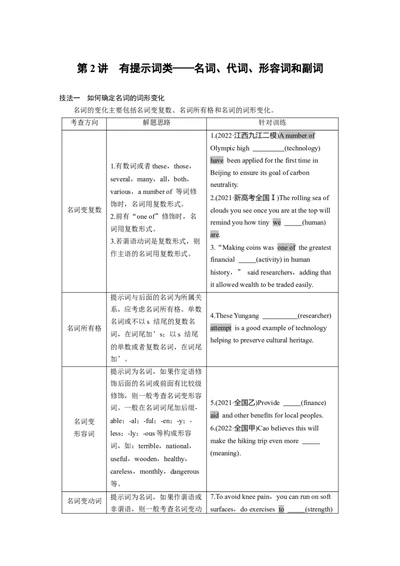 第2部分　专题4　第2讲　有提示词类&mdash;&mdash;名词、代词、形容词和副词_03高考英语_通用版（老高考）复习资料_2023年复习资料_二轮复习_2023年高考英语二轮复习讲义+课件（全国版）_学生版