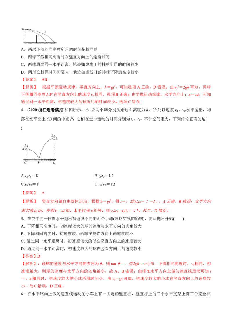 专题4.2抛体运动的规律及实验练解析版_04高考物理_新高考复习资料_2022年新高考复习资料_2022年高考物理一轮复习讲练测（新教材新高考）