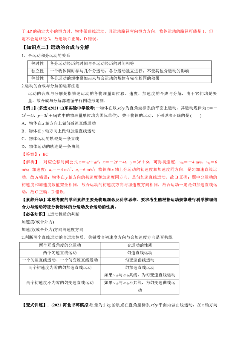 专题4.1曲线运动　运动的合成与分解讲解析版_04高考物理_新高考复习资料_2022年新高考复习资料_2022年高考物理一轮复习讲练测（新教材新高考）