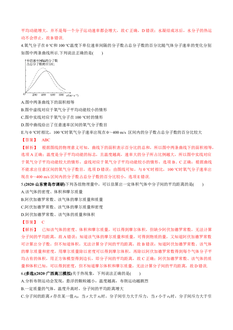 专题15.1分子动理论练解析版_04高考物理_新高考复习资料_2022年新高考复习资料_2022年高考物理一轮复习讲练测（新教材新高考）