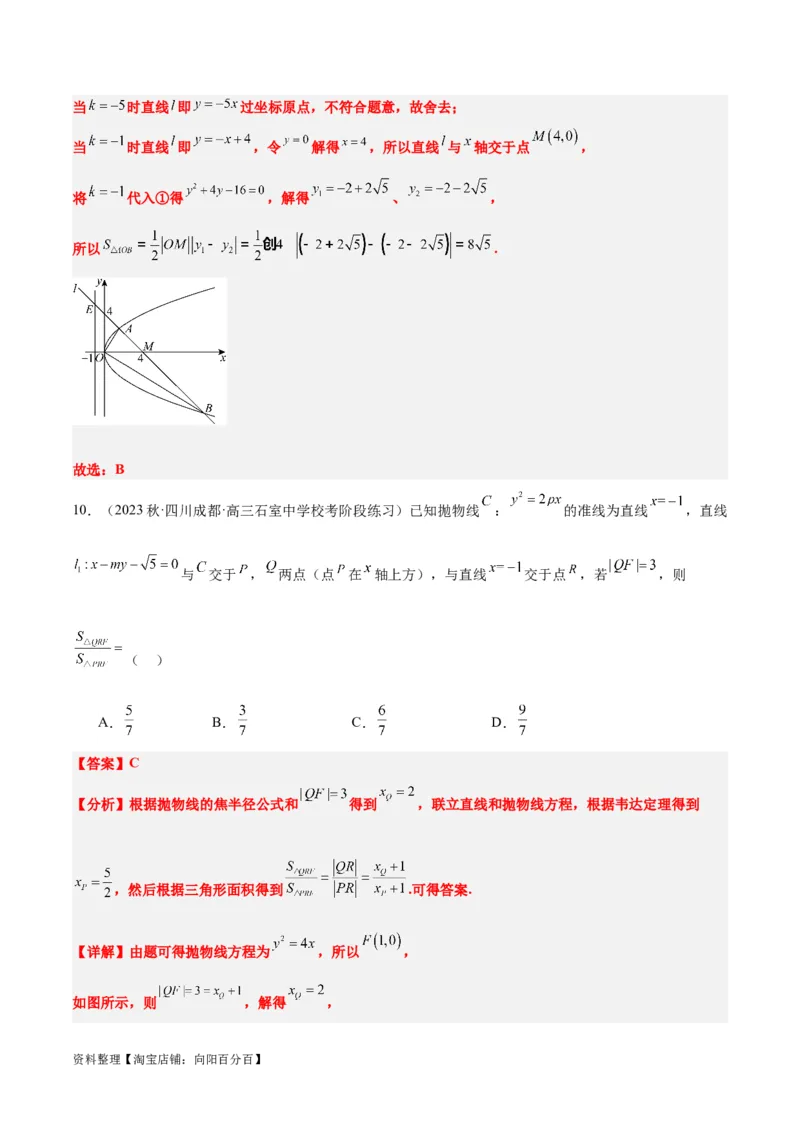 第46讲直线与抛物线（精讲）一轮复习讲义2024年高考数学高频考点题型归纳与方法总结（新高考通用）解析版_02高考数学_新高考复习资料_2024年新高考资料_一轮复习资料