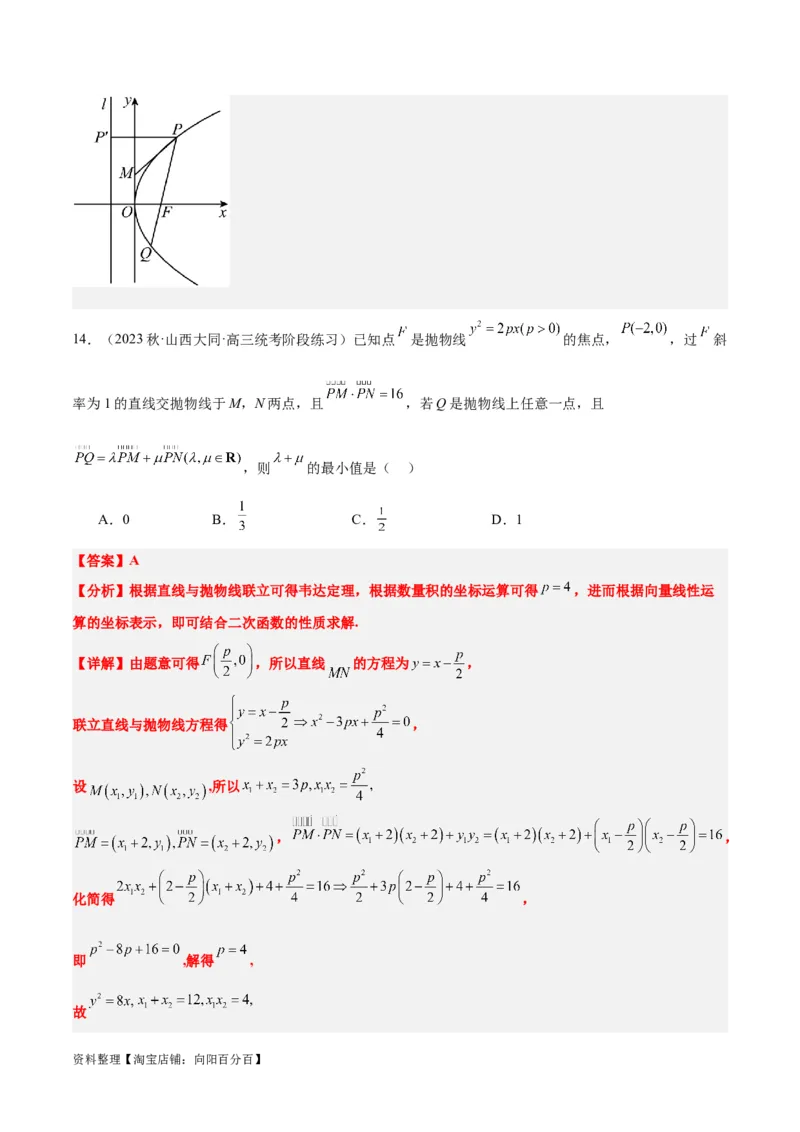 第46讲直线与抛物线（精讲）一轮复习讲义2024年高考数学高频考点题型归纳与方法总结（新高考通用）解析版_02高考数学_新高考复习资料_2024年新高考资料_一轮复习资料