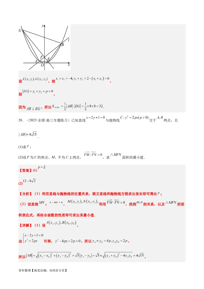 第46讲直线与抛物线（精讲）一轮复习讲义2024年高考数学高频考点题型归纳与方法总结（新高考通用）解析版_02高考数学_新高考复习资料_2024年新高考资料_一轮复习资料