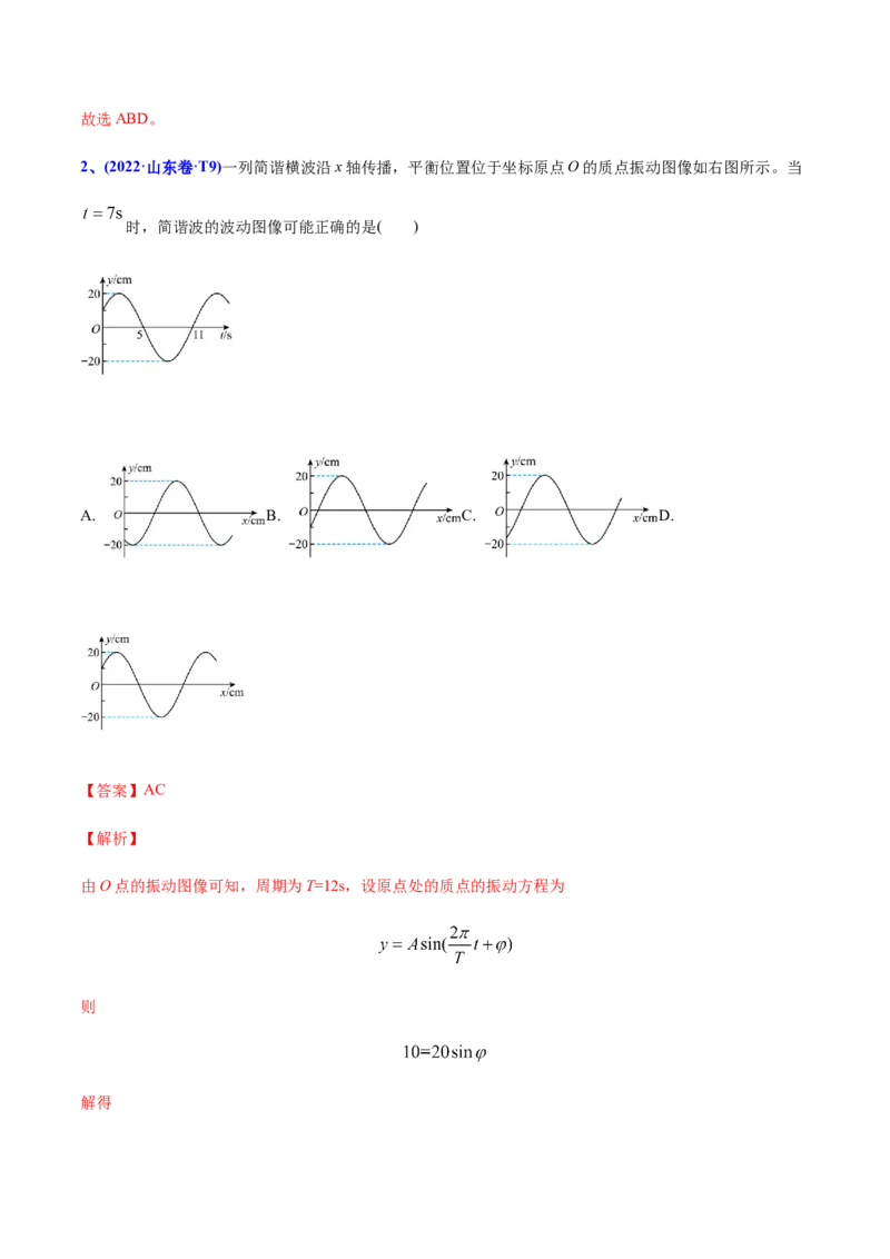 专题16振动和波-2022年高考真题和模拟题物理分专题训练（教师版含解析）_04高考物理_2024年新高考资料_1.2024一轮复习_赠2022年高考物理真题与模拟题分类训练